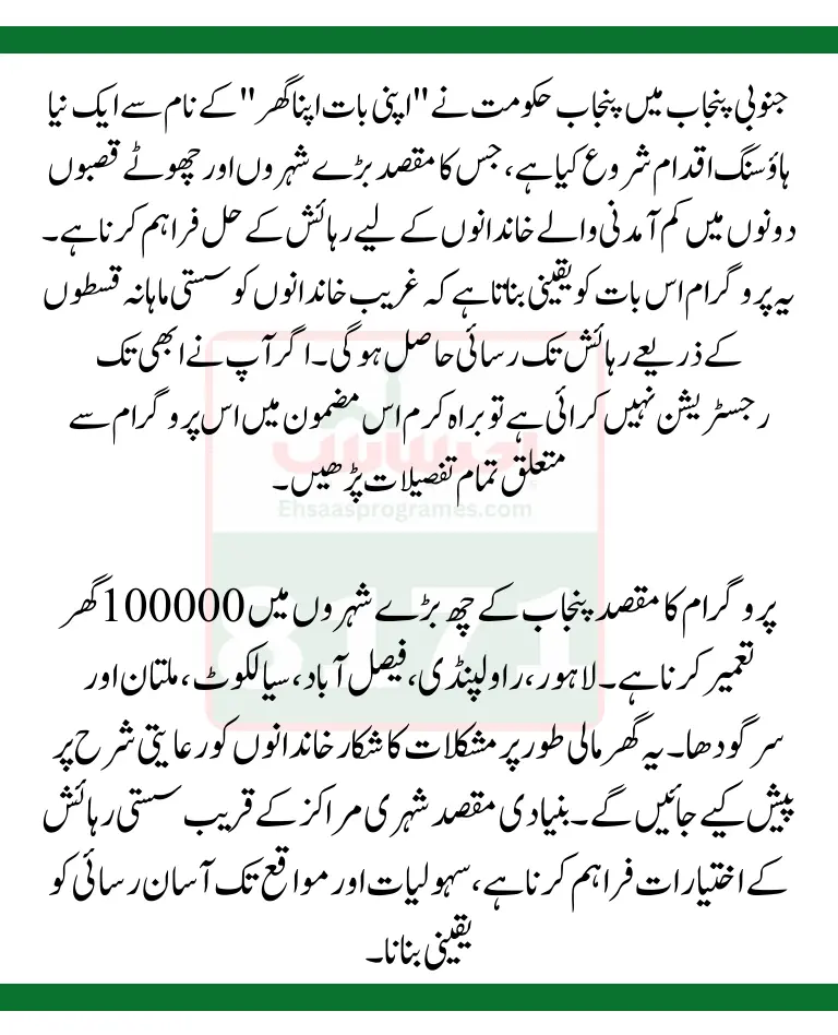 South Punjab Apni Chat Apna Ghar