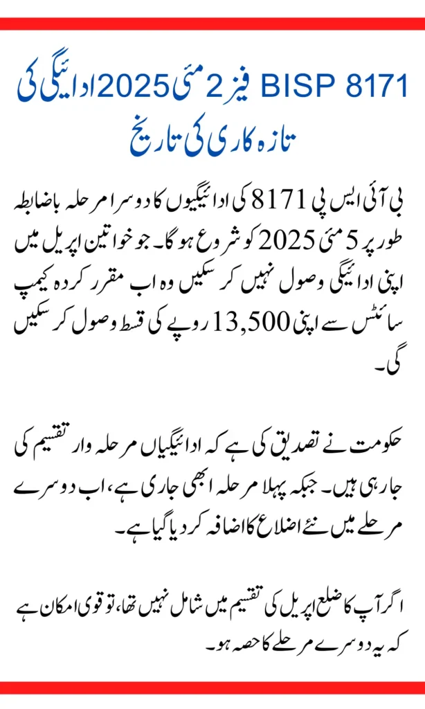 BISP 8171 payments April-May Latest Update 2025