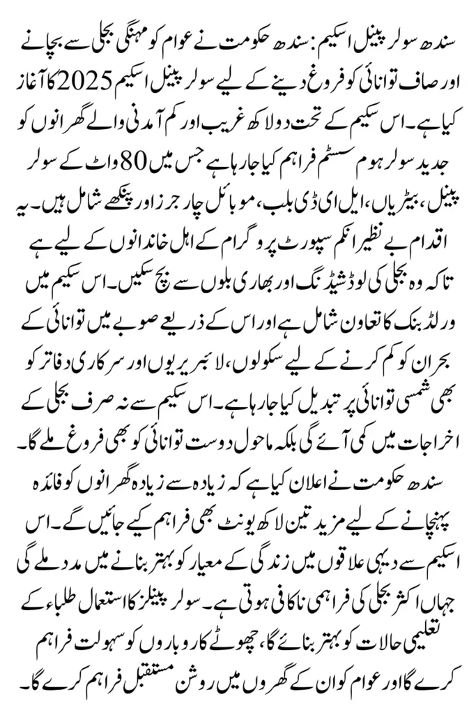 Providing Free And Affordable Electricity Through The Sindh  Solar Panels Scheme For The People