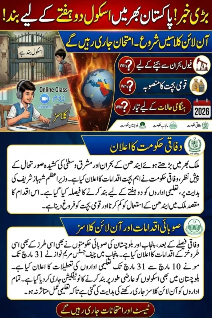 Schools Closed in Pakistan for Two Weeks – Government Announces Online Classes